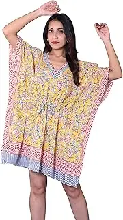 [Rastogi Handicrafts] 100% Cotton Hand Block Print Swimsuit Cover-up Beach Caftan Women's Print Kaftan 15