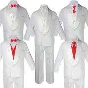 Baby Boy White Formal Shawl Lapel Suits Tuxedo RED Satin Bow Necktie Vest SM-20