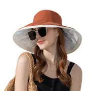 Nevenka Sun Hats UV Protection Wide Brim Foldable Beach Hats with Windproof Tether-Orange