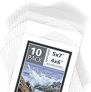 MBC Mat Board Center, Pack of 10, 5x7 for 4x6 White Over Black Double Mats - Acid Free, 8-ply Thickness, White Core, Includes Backing Boards and Clear Bags - for Pictures, Photos, Framing