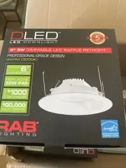 RAB DLED6R8y /RETROFIT LED DIMMABLE DOWNLIGHT 6" ROUND 8w LED 3000K WHITE