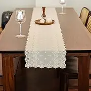 Inicia Cotton Lace Table Runner 220cm of Embroidered for Easter Holiday Wedding Picnic Daily Dining Tables White Decor (Cotton, 31cm×220cm)