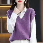 Pateekate Pullover Sweater Vest 2023 Sweater Vest Women Vest Autumn and Winter Loosely Overlapped Sleeveless Solid Knitted Sweater Vest purple One ...