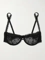 [Kiki de Montparnasse] Kiki de Montparnasse - Chante Ruffled Tulle-trimmed Lace Underwired Soft-cup Balconette Bra - Black - 34A 34 A Black