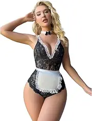 [JINZIJINYU] Women Sexy Lingerie Sexy Lace Crotchless Maid Outfit Sexy Maid Outfit Lingerie Party Bodysuit