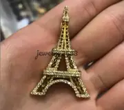 Men's 1Ct White Moissanite Eiffel Tower Pendant 14k Yellow Gold Plated Silver