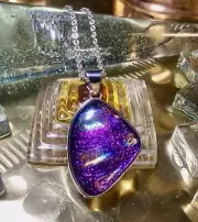 Genuine 925 Sterling Silver Purple Created Opal Pendant