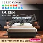 Led Bed Frame Mattress Base Platform with Storage Headboard Wooden Queen Size