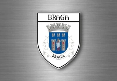 Sticker decal souvenir car coat of arms shield city flag portugal braga