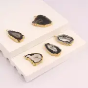 Elegant Natural Geode Slice Brass DIY Single Bail Connector Lot of 5 Pcs