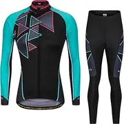 [LMKIJNB] Womens Cycling Jersey Long Sleeves Set Bicycle Clothing Sportswear Biking Suit Tights Spring Autumn Moisture Wicking Quick-Dry UV Protection 3D Gel Padded MTB Outdoor Windproof XC01,A,XL