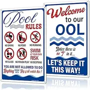 MOLESS 12 × 8'' Pool Rlues Signs Outdoor - [1+1 Pack] Pool Signs for outside w/Welcome To Our Ool and Pool Rule Sign, Fade-Resistant & Rust-Free Pool Signs Safety in 0.040 Aluminum