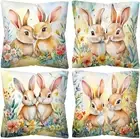 Easter Pillow Covers 18x18 Inch Set of 4, Bunny Rabbit Decorative Throw...