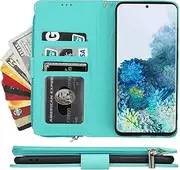 [Cavor] for Samsung Galaxy S20 Case,PU Leather Zip Pocket Wallet Flip Cover Case Magnetic Closure Book Design with Kickstand Feature & Card Slots Compartment for Samsung Galaxy S20 (6.2")-Light Green