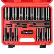 WETT 1/2-Inch Drive Deep Impact Socket Set, 19 Piece SAE Socket Set, 6 Point,...