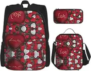 [StOlmx] 3 Pcs Set Backpack,Waterproof Bookbag, Insulated Lunch Bag & Pencil Case Pouch, Travel,Hiking,Universe Galaxy Space Print, Valentine's Day, One Size