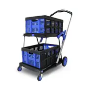 Heavy Duty Foldable Shopping Cart Utility Trolley Multiple Uses Cart With Double Baskets For Shopping Office Warehouse and Hospital