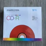Memorex Cool Colors CD-R 52X 700MB 80 min (5 Pack) Blank Media New Sealed