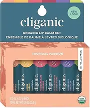 Cliganic Organic Lip Balm Set - 6 Tropical Flavors - 100% Natural Moisturizer for Cracked & Dry Lips