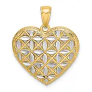 14k Yellow & Rhodium Gold w/Rhodium Diamond-cut Leaves In Heart Charm
