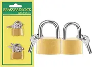 2 Pack Keyed Padlock Waterproof Solid Brass Lock, 20mm+25mm Mini Keyed Padlock for Suitcase, Backpack, Gym Locker, Jewelry Box