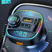 Bluetooth5.0 Car Wireless FM Transmitter Adapter USB PD Charger AUX Hand-Free US
