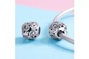Solid 925 Sterling Silver Love Bird with Rose CZ Charm