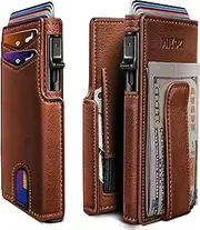 [miyozi] Men Wallet,with Money Clip Coins Pocket ID Window,Slim Front Pocket RFID Blocking Pop-up Card Holder 3.9"x 2.7", Gift Boxed, Brick Brown053, one size, Minimalist