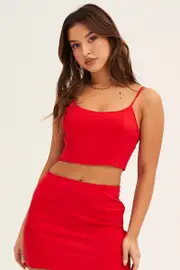 Red Corset Top Crop Sleeveless - Size 12, Women's Crop Top