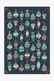 185' x 275' | Machine Washable Runner Rug | Kid & Pet Friendly | Indoor Rug | Festive Garland Navy Outdoor Rug | Ruggable