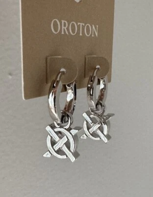 OROTON Leah Charm Hoop Earrings In Silver RRP$89.95