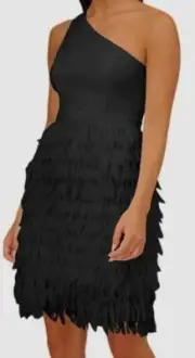 Adrianna Papell Women's Black Chiffon Lined Feather Cocktail Dress Size 6