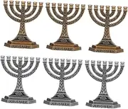 HOLIDYOYO 6pcs Retro Judaica Menorah Candle Holder for Hanukkah Vintage Taper Candlestick Holders Antique Finish Decorative Table Centerpiece for Jewish Festivals and Home Decor