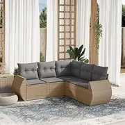 Patio Sets 5 Piece Garden Sofa Set with Cushions Beige Poly Rattan