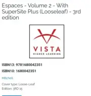 Espaces 3rd Code Online Student Edition - Loose Leaf VHL - NEW Sealed vText SAM