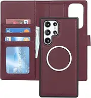 [Cavor] Wallet Case for Samsung Galaxy S22 Ultra 6.8" Leather Case 2 in 1 Magnetic Detachable Flip Cover Support Magsafe Charging with Stand Feature Card Slots-Wine Red