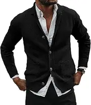 [Generic] Men's Wool Blend Shawl Collar Cardigan Sweater Shawl Collar Sweater with Pockets Shawl Collar Knit Cardigan Sweater, Black, Medium