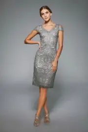 TADASHI SHOJI Silver Ash Embroidered Corded Lace Cold Shoulder Sheath Dress 12
