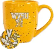 Rico Industries NCAA West Virginia State Yellow Jackets Primary Logo Yellow 16 oz Team Color Laser Engraved Speckled Ceramic Coffee Mug