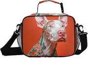 Dog Tatoo Red Insulated Lunch Box for Women Men - Ideal for Work, Picnics - Includes Adjustable Shoulder Strap