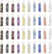 [HOBBIESAY] 40Pcs 10 Styles Gemstone Pendants Copper Wire Wrapped Pendants Jade Column Pendant 19.5x5mm Natural Stone Charm for Earring Necklace Bracelet Jewelry Making Key Chain, Stone