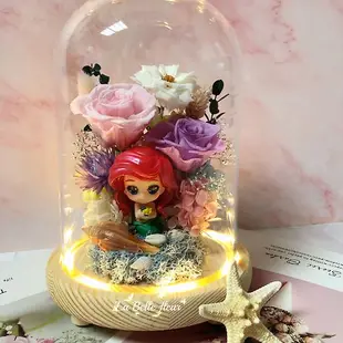 【小美人魚】永生花柱形夜燈玻璃盅/生日禮物/情人節禮物