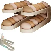 4 Tiers Egg Holder For Fridge Auto Rolling Fridge Egg Organizer,Egg Dispenser For Refrigerator Space-Saving Egg Holder Egg Storage For Refrigerator Large Capacity Eggs Dispenser (Milky White)