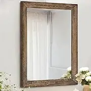 AAZZKANG Rustic Wood Mirror Rectangle Decorative Wall Mirror Large 26''x18'' with Frame Bedroom Living Room Bathroom Hanging Mirror, Brown
