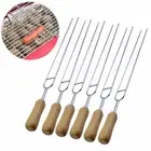 6xstainless steel skewers grill skewers kebab skewers meat skewers wooden handle