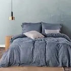 NEW West Elm Blue White Striped King Size Linen Cotton Bedding Duvet & Sham Set