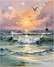 TAOPAOLAB Seascape Paint by Numbers Kit for Adults - DIY Ocean Sunset with Bird and Boat Painting on Canvas 16x20 Inches, Acrylic Paint Set, Suitable for Beginners, Art for Home Decoration or Gifts