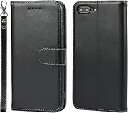 Cavor for iPhone 7 Plus, iPhone 8 Plus Wallet Case for Women Flip Kickstand PU Leather Case with Card Holder Wristlet Hand Strap Stand Protective Cover for iPhone7plus/8plus Phone Cases-Black
