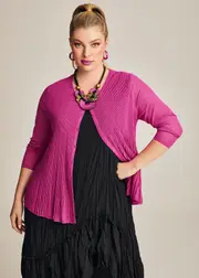 [TS] Taking Shape Plisse Knit Natural Cardigan Size 20 in HOT Pink, Viscose - Plus Size Women's Cardigans Hot Pink