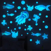 Glow in The Dark Ocean Fish Wall Decals Under The Sea Vinyl Sea Life Wall Stickers for Kids